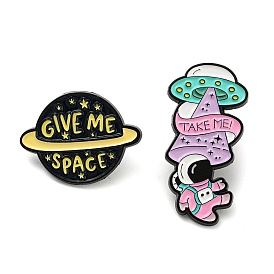 Cartoon Space Theme Enamel Pins, Black Zinc Alloy Painted Brooches for Backpack Clothes, Planet/Spaceship & Astronaut