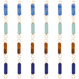 40 шт. 4 стили натуральных смешанных подвесок с драгоценными камнями, звенья колонны из светло-золотой экологически чистой медной проволоки, обернутой