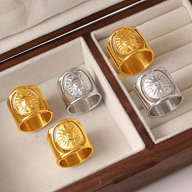 304 Stainless Steel Finger Rings, Oval with Sun