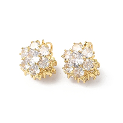 Clear Cubic Zirconia Flower Hoop Earrings, Brass Jewelry for Women