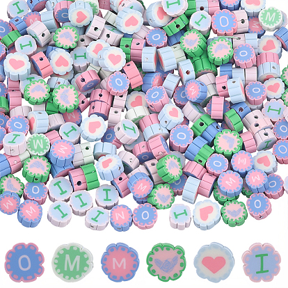 Бусины из полимерной глины , цветок с буквенным узором