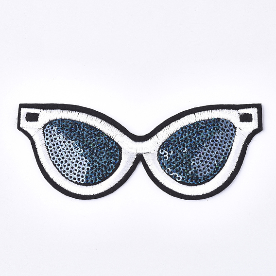 Computerized Embroidery Cloth Iron On Patches, with Paillette, Costume Accessories, Appliques, Glasses