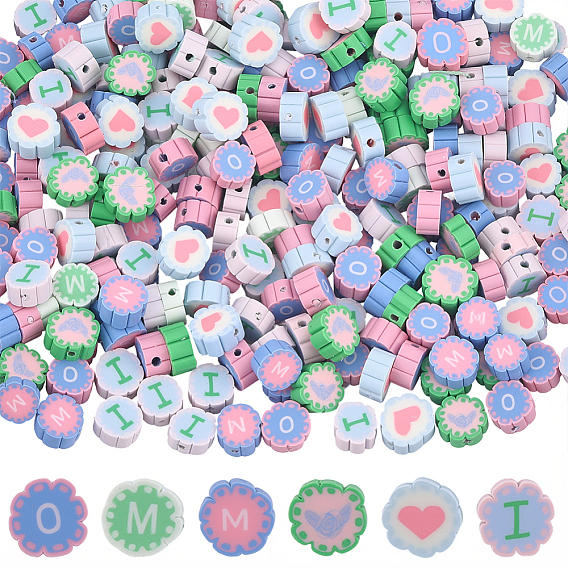 Бусины из полимерной глины , цветок с буквенным узором