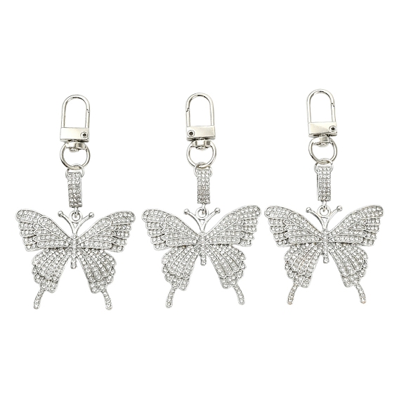 3шт. бабочка сплав горный хрусталь подвеска украшения, с поворотными застежками сплава
