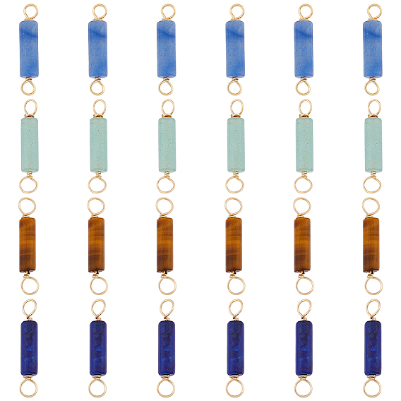 40 шт. 4 стили натуральных смешанных подвесок с драгоценными камнями, звенья колонны из светло-золотой экологически чистой медной проволоки, обернутой