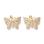 Brass Micro Pave Cubic Zirconia Pendants, Long-lasting Plated, Butterfly, Clear
