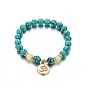 Natural & Synthetic Mixed Gemstone Stretch Bracelet, with Luminous Glow in the Dark Alloy Yoga Charms