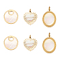 6Pcs 3 Styles Shell Pendants, with 316 Surgical Stainless Steel Findings, Heart & Oval & Flat Round