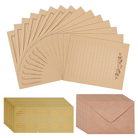 CRASPIRE Gilding Classical Kraft Paper Envelopes with Stickers, and Crown Pattern Letter Paper