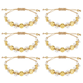 6Pulseras trenzadas de cuentas de semillas de vidrio y aleación, Pulseras trenzadas de hilo de nailon para mujer, San Benito plano y redondo con flor