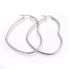 201 Stainless Steel Hoop Earrings, with 304 Stainless Steel Pin, Hypoallergenic Earrings, Heart