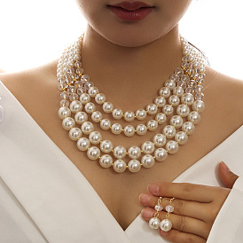 Комплекты ювелирных изделий из сплава стразов, стекла и искусственного жемчуга из пластика, включают серьги и ожерелья, круглые