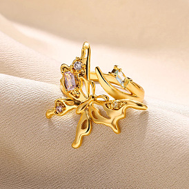 Регулируемые манжетные кольца с микропаве из кубического циркония из латуни, бабочка, золотые