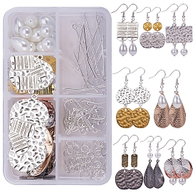 SUNNYCLUE DIY Earring Makings, with Alloy Links and Pendants, Glass Pearl Round Beads, Silver-color Iron Eye Pin and Brass Earring Hooks