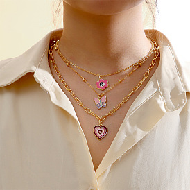 Fashionable Creative Oil Butterfly Tai Chi Flower Heart Necklace Set (3 Pieces)
