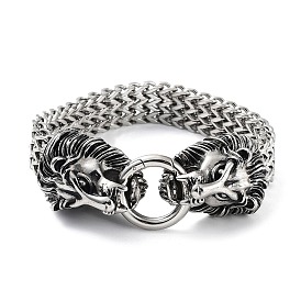 304 Stainless Steel Lion Head Herringbone Chain Bracelets for Men & Women