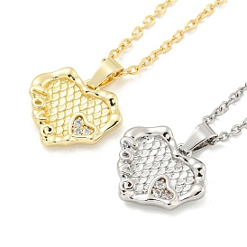 Heart Brass Micro Pave Clear Cubic Zirconia for Women, Cable Chains