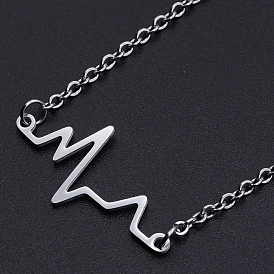 201 Stainless Steel Pendant Necklaces, with Cable Chains and Lobster Claw Clasps, Heartbeat