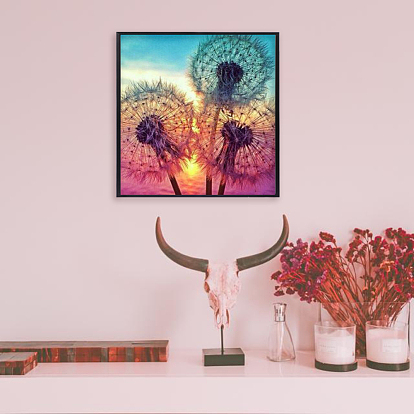 DIY 5D Dandelion Pattern Canvas Diamond Painting Kits, with Resin Rhinestones, Sticky Pen, Tray Plate, Glue Clay, for Home Wall Decor Full Drill Diamond Art Gift