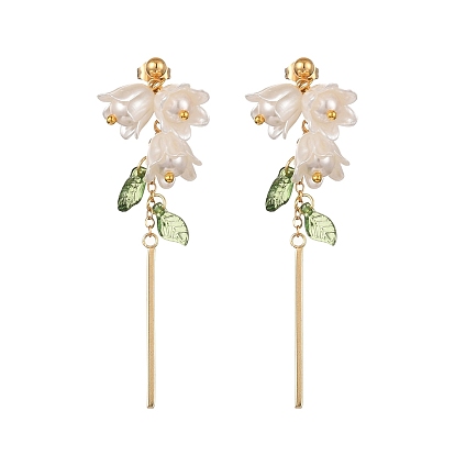 Пластиковые с латунными подвесками серьги-гвоздики для женщин, цветок и листья