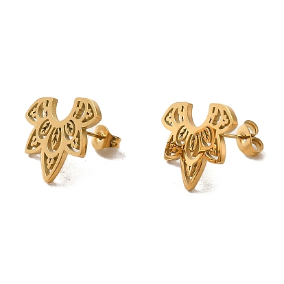 304 Stainless Steel Stud Earrings, Lotus flower