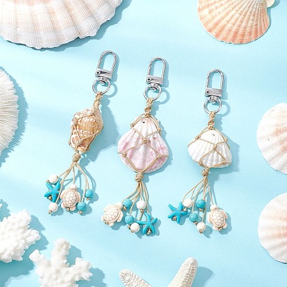 3 шт. плетеные нейлоновые нити и подвески из натуральных ракушек, с синтетической бирюзой и черепахами из магнезита и поворотными застежками из сплава