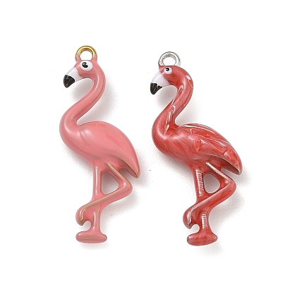 316 Stainless Steel & Enamel Pendants, Flamingo Shape Charms