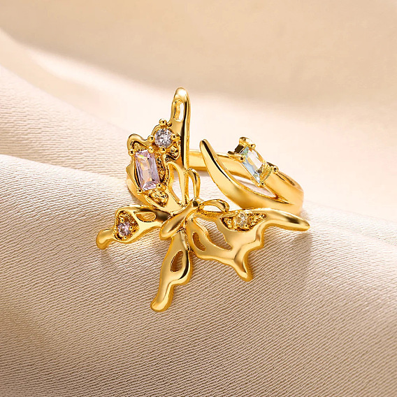 Регулируемые манжетные кольца с микропаве из кубического циркония из латуни, бабочка, золотые