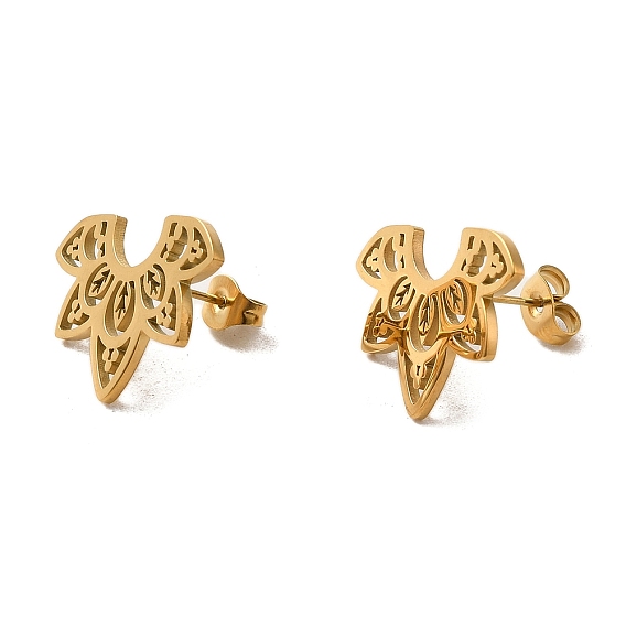 304 Stainless Steel Stud Earrings, Lotus flower