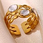 304 Brazalete abierto de acero inoxidable con circonitas cúbicas engastadas, oval