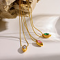 304 Stainless Steel Pave Cubic Zirconia Pendant Necklaces, Horse Eye, Real 18K Gold Plated
