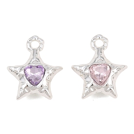 Pendentifs en alliage et verre de style y2k, étoile avec charme en forme de cœur à facettes, argenterie, plaqué longue durée, crémaillère plaquage