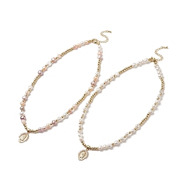 Ожерелье из латуни с подвеской девы марии с цепочками из бисера из натурального жемчуга для женщин