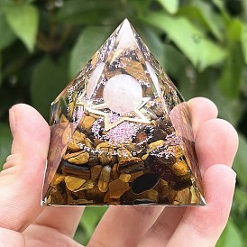 Orgonite Pyramid Resin Energy Generators, Reiki Natural Tiger Eye & Rose Quartz Chips Inside for Home Office Desk Decoration