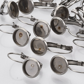304 Stainless Steel Leverback Earring Findings, Earring Settings, Flat Round