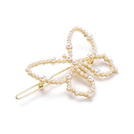 Alloy Hair Barrettes, with Plastic Beads, Butterfly
