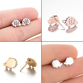 Cute Stainless Steel Hedgehog Stud Earrings for Women, Fashionable and Personalized Mini Ear Bone Pins