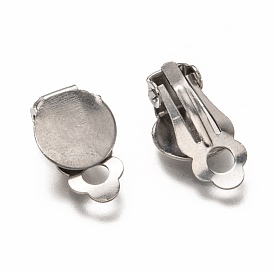 304 Stainless Steel Clip-on Earring Findings, with Round Flat Pad, For Non-Pierced Ears