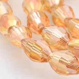 AB Color Plated Glass Faceted Rice Beads Strands, 6x4mm, Hole: 1mm, about 72pcs/strand, 16 inch