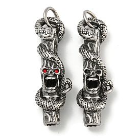 316 Surgical Micro Pave Cubic Zirconia Stainless Steel Pendants, with Jump Rings, Skull with Snake