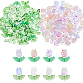 8 сумки 8 цветные прозрачные стеклянные бусины, тюльпан и лист