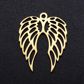 304 Stainless Steel Pendants, Filigree Joiners Findings, Laser Cut, Ion Plating(IP), Wing