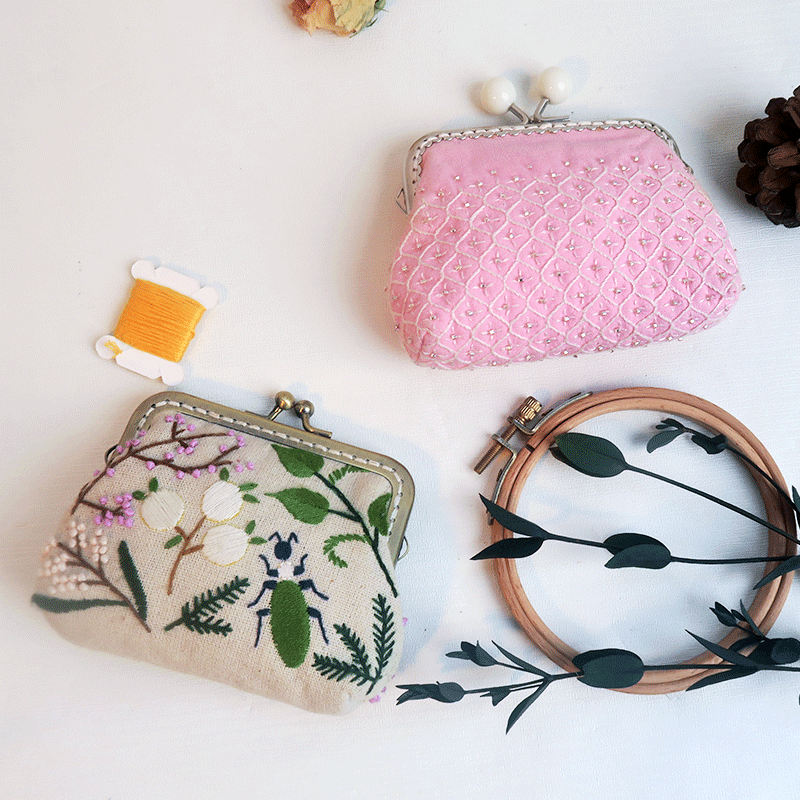 DIY Cosmetic Bag Embroidery Kit for Beginners, including Embroidery Needles & Thread, Cotton Linen Cloth