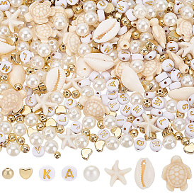 DIY Jewelry Making Finding Kits, Including 40Pcs Gemstone Bead, 10Pcs Shell Links, 100Pcs Acrylic Beads and CCB Plastic Beads, 250Pcs Brass Spacer Beads and 200Pcs Acrylic Beads