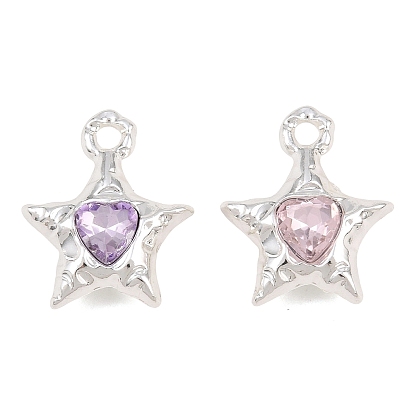 Pendentifs en alliage et verre de style y2k, étoile avec charme en forme de cœur à facettes, argenterie, plaqué longue durée, crémaillère plaquage