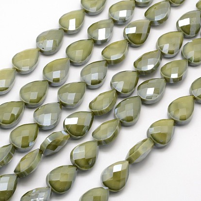 Electroplated Glass Beads Strands, Faceted Teardrop