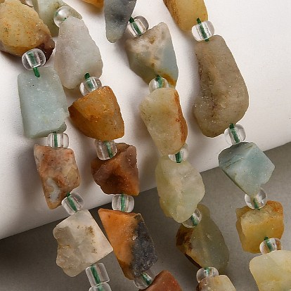 Natural Flower Amazonite Beads Strands, Raw Rough, Nuggets, with Seed Beads