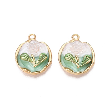 Стойки обшивки сплава эмали подвески, с акриловой, без кадмия, без никеля и без свинца, золотой свет, плоская круглая с подвеской в виде цветка