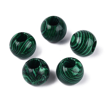 Синтетические малахит бусины, гладкая рондель, бусины с большим отверстием