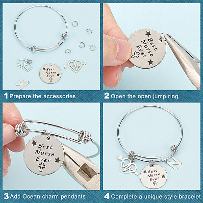 BENECREAT DIY Medical Theme Bangle Making Kit, Including Stainless Steel Charms, 201 Stainless Steel Bangle Making, 304 Stainless Steel Pins & Jump Rings, Glass Pearl Beads